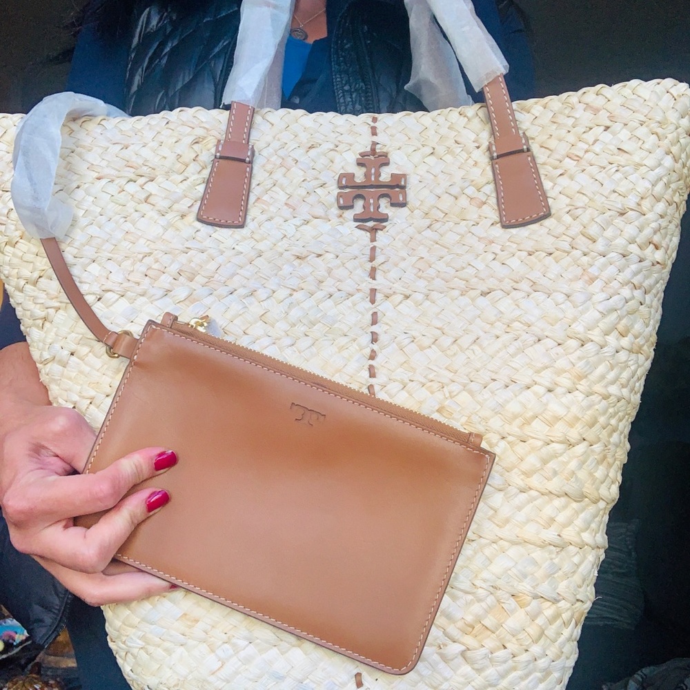 SOLD⛔️Auth.TORY BURCH Straw/leather tote/pouch - Picture 13 of 15